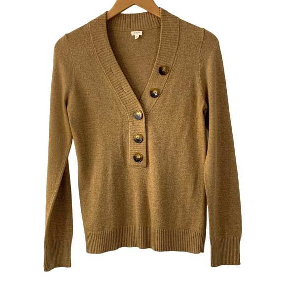 Womens J Crew Lightweight Tan V-neck Sweater Small Cashmere Blend 6609 LS GUC - Picture 1 of 10